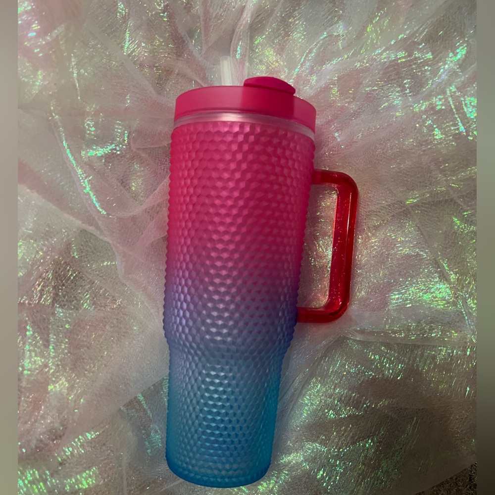 Pink and Blue Tumbler with Handle & Free Straw Cover